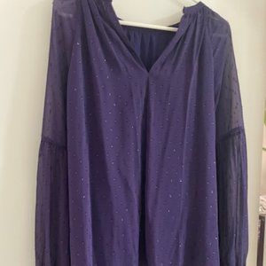 LADIES PURPLE BLOUSE WITH SEE THROUGH SLEEVES AND JEWELS